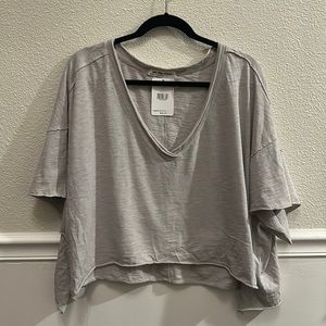 Free People White Oversized Short-sleeved V-Neck